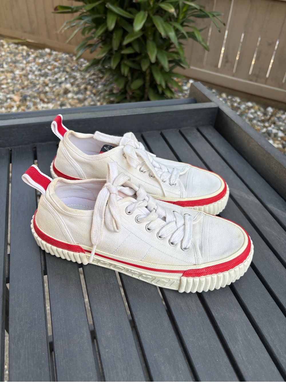 Christian Louboutin Ivory and Red Low-Top Canvas Sneakers - Picture 8 of 13